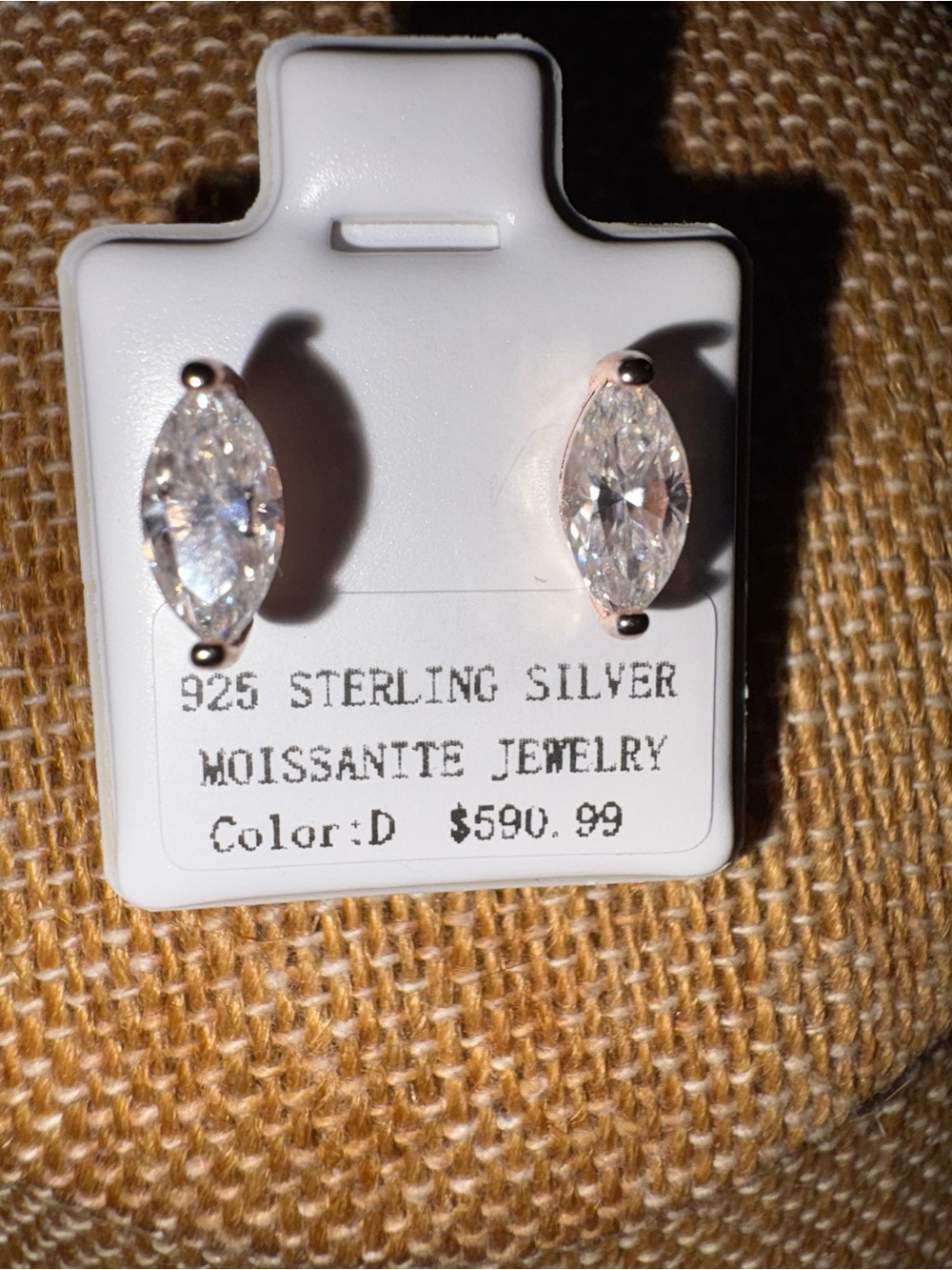 Rose Gold over Solid Sterling Silver Marquis Cut Moissanite Screwback Earrings